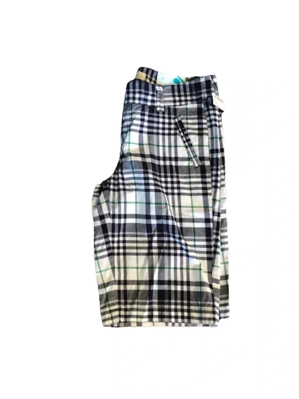 NWT Smart Set plaid print navy white green golf athleisure Bermuda short size 7 - Picture 9 of 15